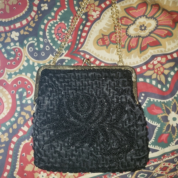 Vintage 1950s Black Beaded Purse, made in Hong Kong - Picture 2 of 5